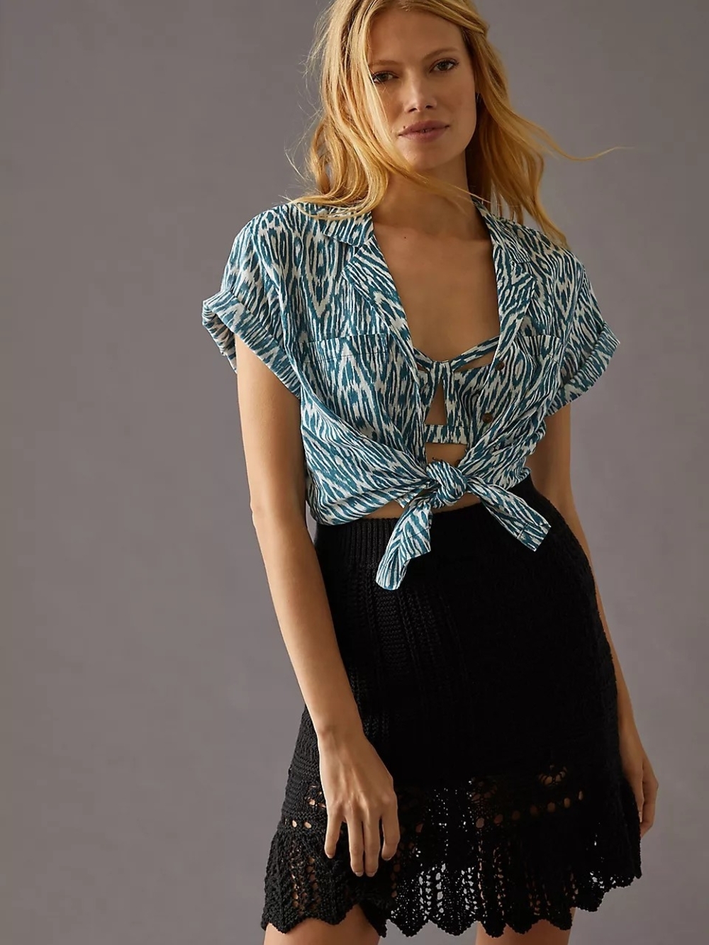 Pilcro Printed Voile Surf Shirt Xs